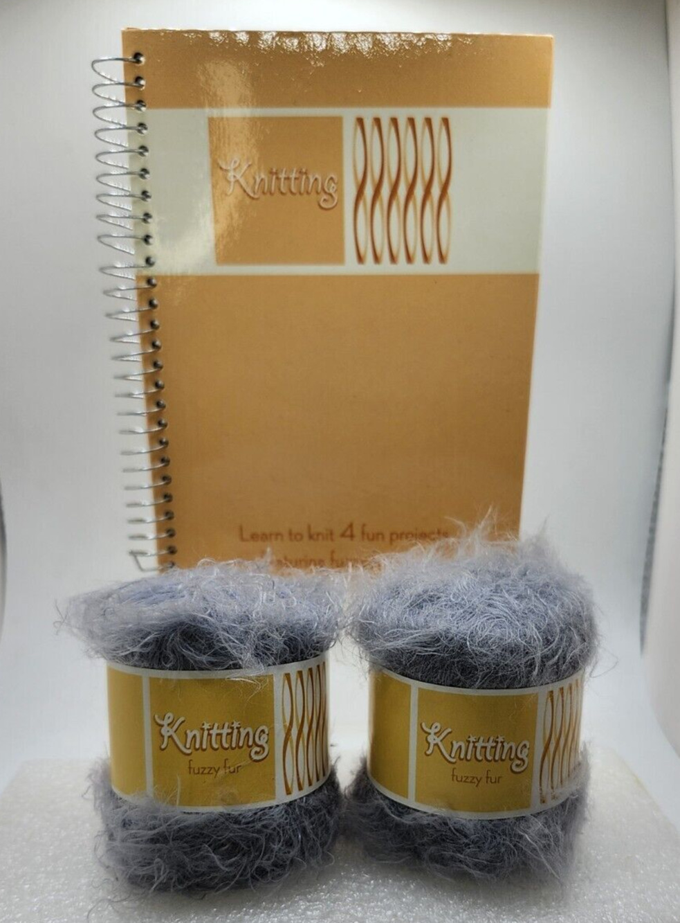 Knitting Fuzzy Fur Lot ~ 2 Small GRAY Yarn Skeins with Pattern Book by DGI LLC